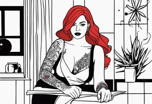 Busty Red haired woman with black haired bearded man tattoo idea