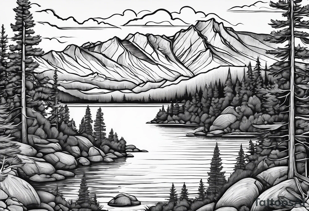 lake tahoe with mountains tattoo idea