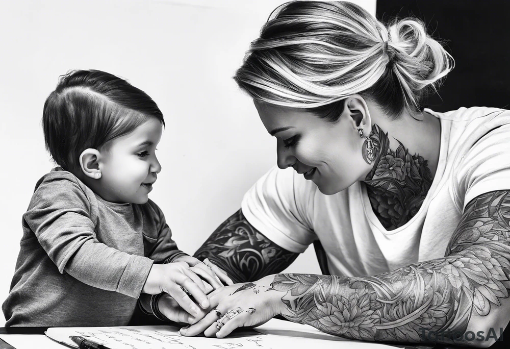 long sleeve tattoo about Christianity, family and the love of life tattoo idea