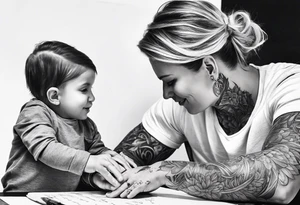 long sleeve tattoo about Christianity, family and the love of life tattoo idea