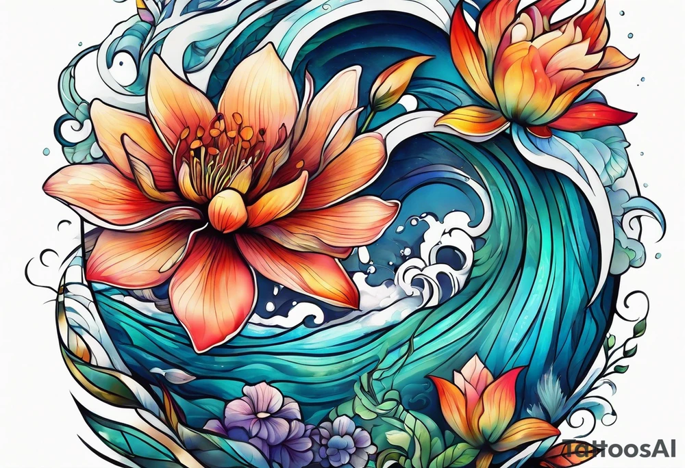 sea, flower tattoo idea