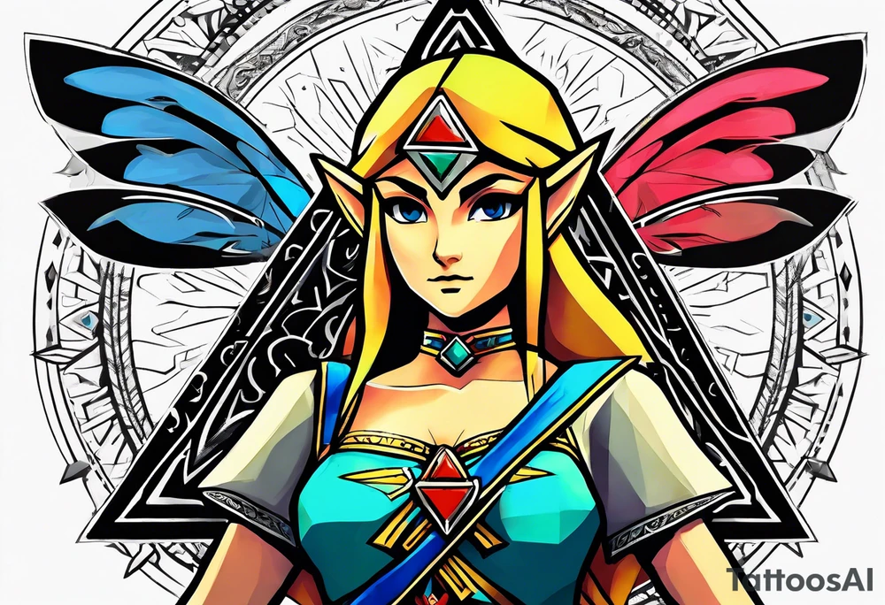 Triforce from the Zelda series highlighting courage strength and wisdom with a woman’s touch tattoo idea