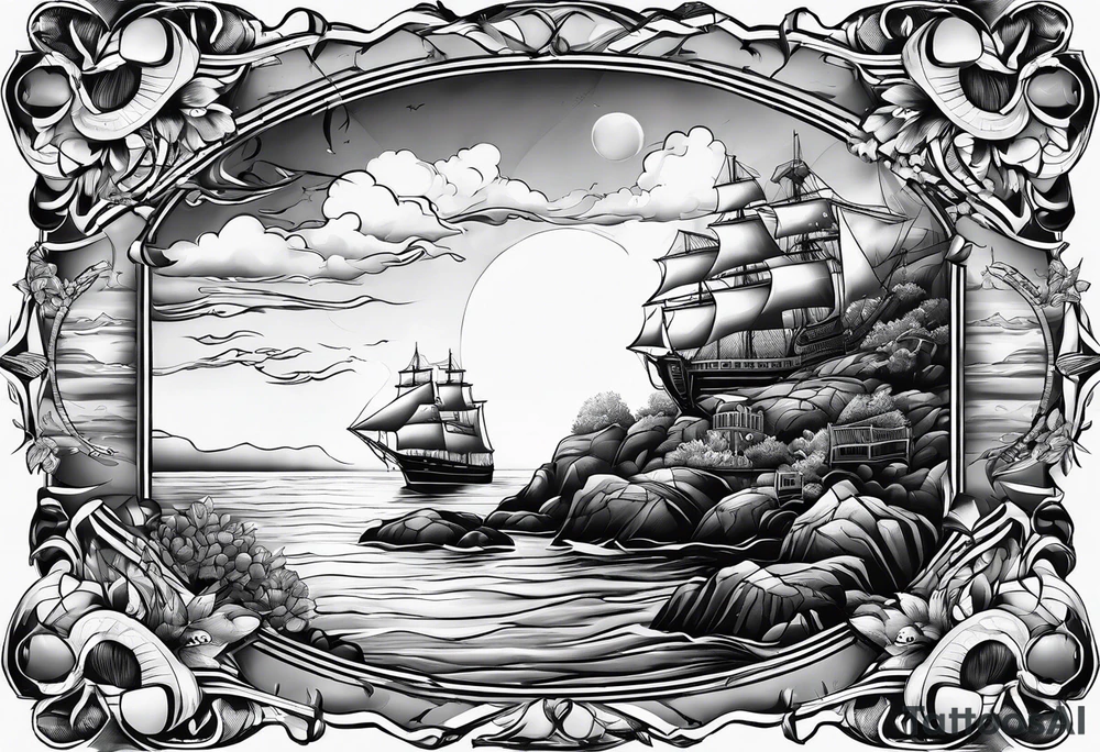 Sea view port syle tattoo idea