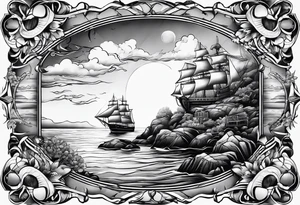 Sea view port syle tattoo idea
