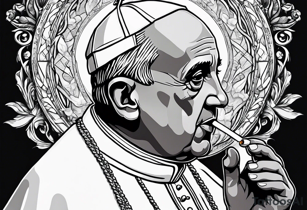 Pope Francis smoking cigarette tattoo idea