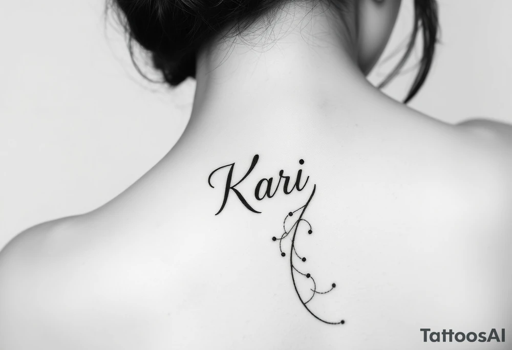 The word “Kari” going down side of face tattoo idea