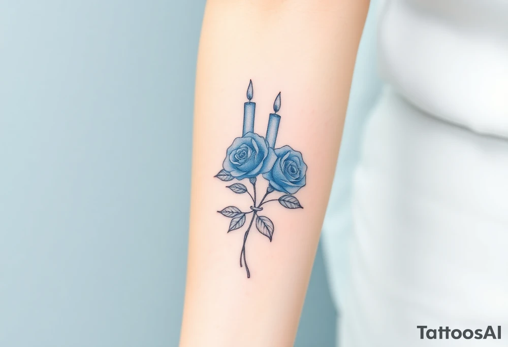 Blue, 2 roses, 2 candles tattoo idea