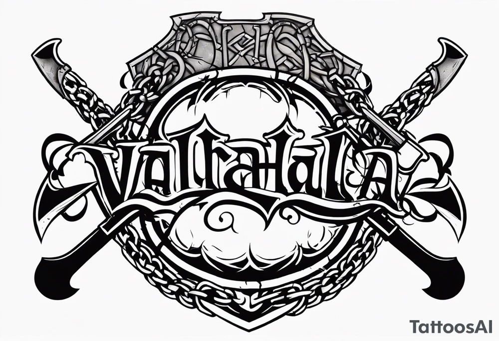 Valhalla round shield axe barbed wire chains tattoo idea