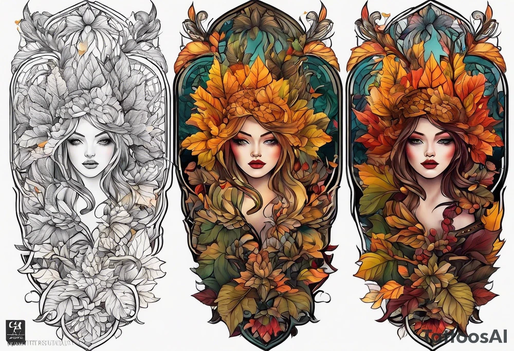 thigh tattoo with fall colors tattoo idea