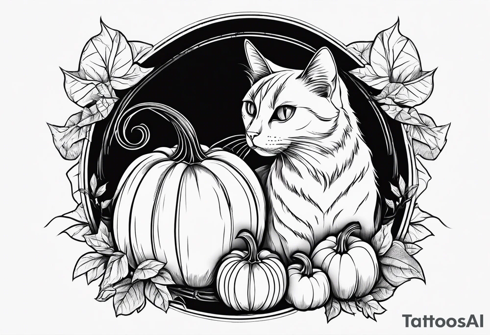 Black cat with a pumpkin tattoo idea