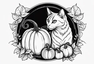Black cat with a pumpkin tattoo idea