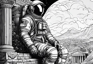 An astronaut meditating on a roman building tattoo idea