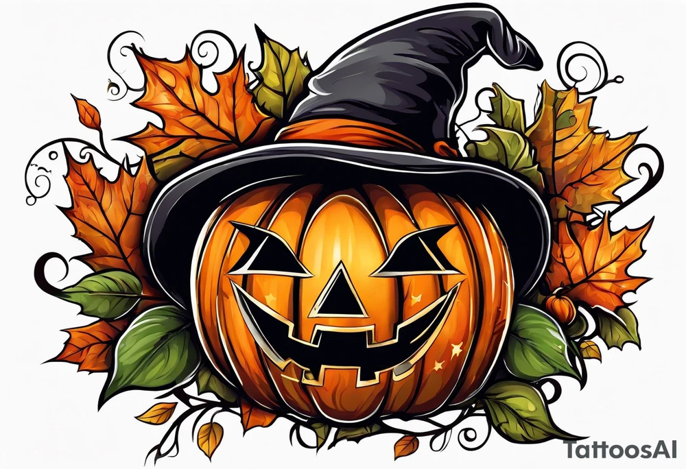 Midwestern street in fall with Halloween pumpkin tattoo idea