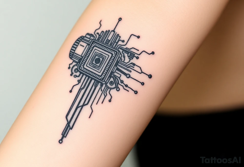 Bio-Mechanical internal computer, binary code, symbolism for 6 kids, 5 boys and youngest is a girl tattoo idea
