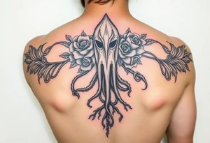 Gods hand, squid knight with roses and tree roots tattoo idea