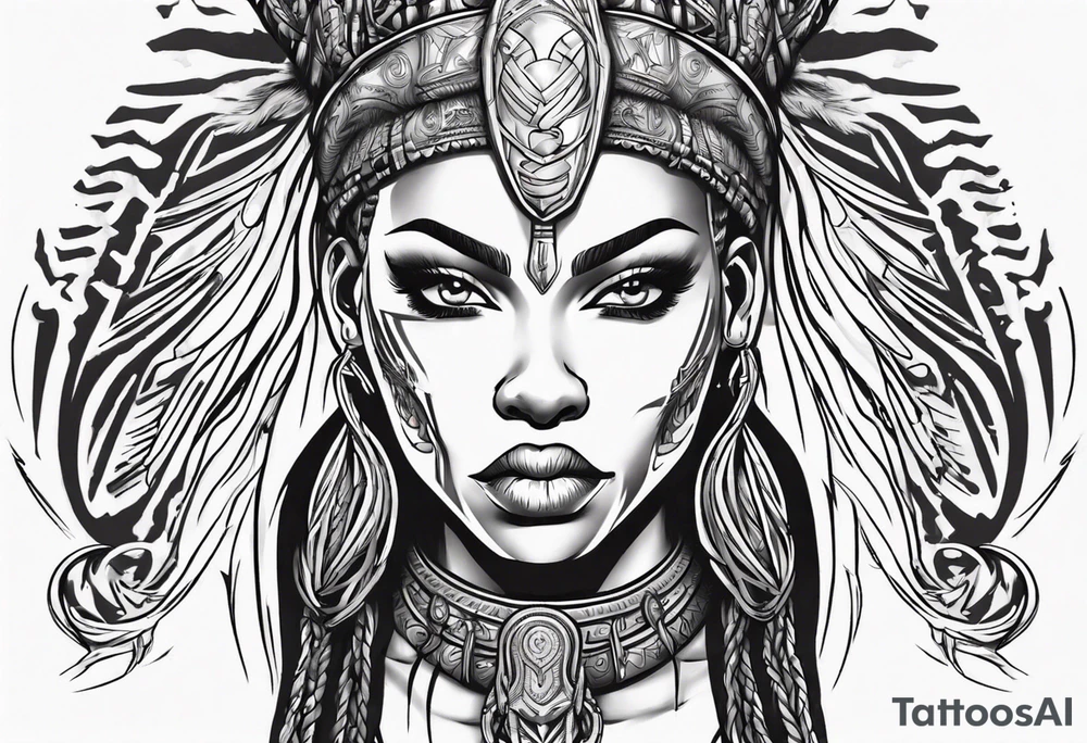 African female Viking warrior full body angelic
slim long face long braided hair descending from heaven tattoo idea