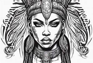 African female Viking warrior full body angelic
slim long face long braided hair descending from heaven tattoo idea