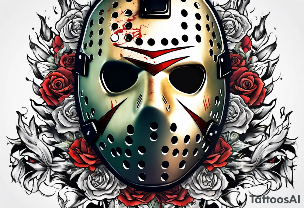 Friday the 13th Jason mask tattoo with smoke tattoo idea