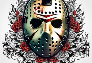 Friday the 13th Jason mask tattoo with smoke tattoo idea