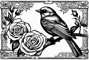 A Nightingale singing in a bush of Damascus roses above a music sheet tattoo idea