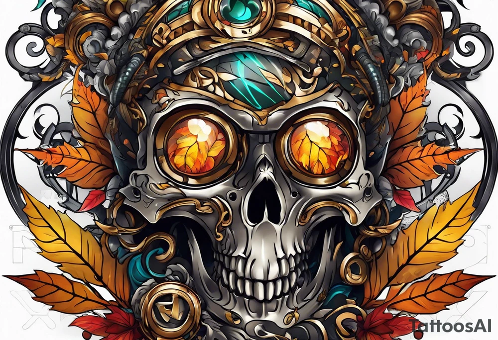 thigh tattoo with fall colors tattoo idea