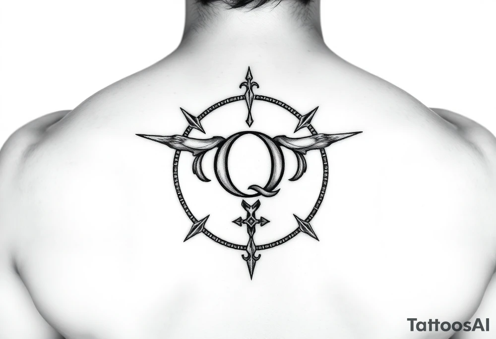 A womb tattoo with a Q in the center, with three points around the outside. The first reading, "BLACK". The second reading, "BABY". The third reading, "ONLY". tattoo idea