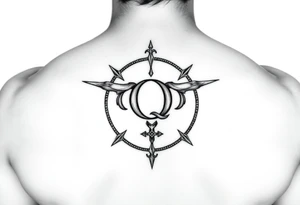 A womb tattoo with a Q in the center, with three points around the outside. The first reading, "BLACK". The second reading, "BABY". The third reading, "ONLY". tattoo idea