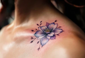 A semicolon symbol integrated into a blooming flower, with soft watercolor petals in shades of purple and pink, symbolizing growth and overcoming struggles. tattoo idea