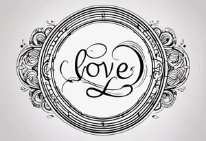 Base Design: circle for upper arm / shoulder. 

Add a tag in a stylized graffiti font with the word LOVE tattoo idea