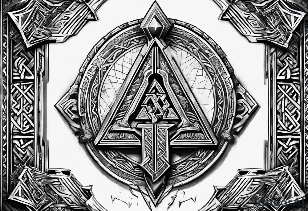 Valhalla valknut sword axe shield tattoo idea