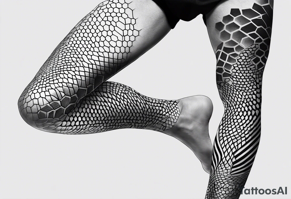 Honeycomb full leg sleeve male geometric tattoo idea