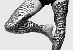 Honeycomb full leg sleeve male geometric tattoo idea