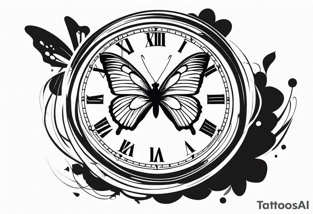 Butterfly flying over a clock. tattoo idea