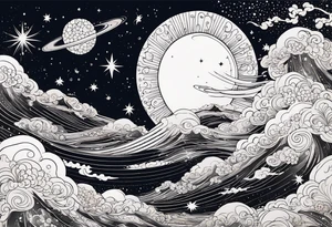 Celestial Galaxy scene with beautiful details of gas stars and space tattoo idea