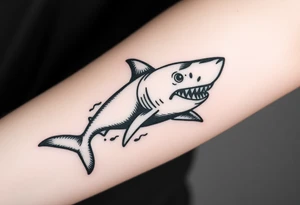 Masculine strong shark flowing forward in water tattoo idea