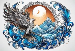 phoenix sur une lune bleu tattoo idea