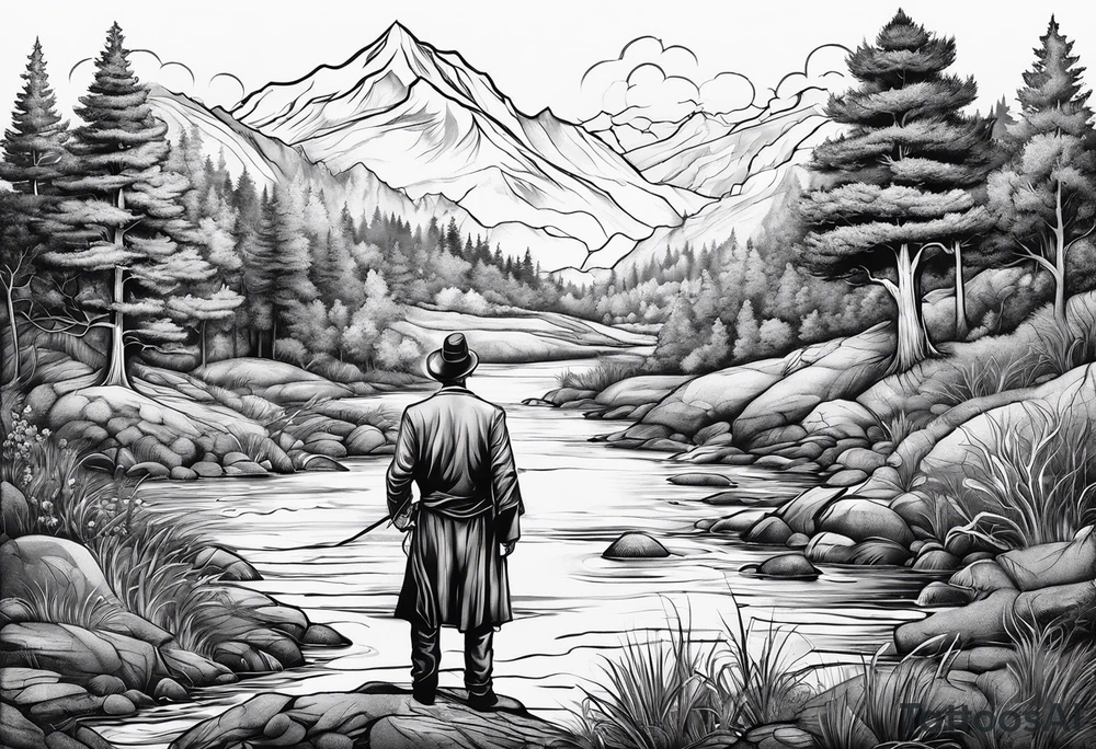 man with multiple voices in his head turning into a river tattoo idea