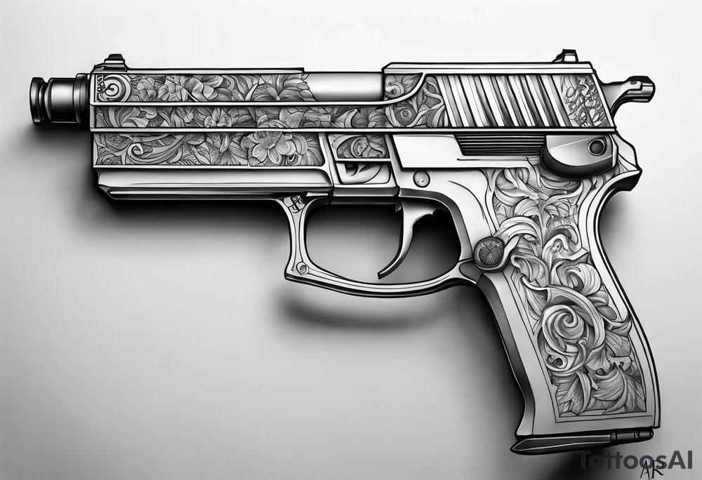 The letters AR with a pistol on each side tattoo idea