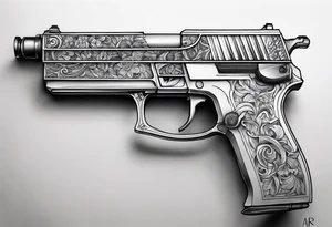 The letters AR with a pistol on each side tattoo idea