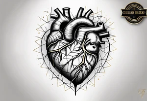 Realistic broken  heart with gold sealant lines tattoo idea