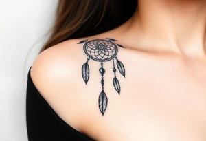 native dreamcatcher with flowing feathers and sacred beads tattoo idea