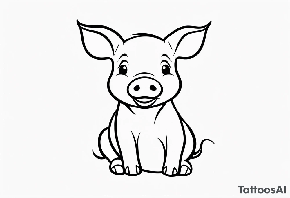 very cute happy piglet.
outline only.
black and white only.
only show the piglet. no extra lines or decoration.
no black shading tattoo idea