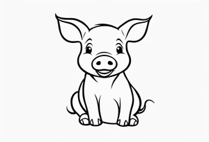 very cute happy piglet.
outline only.
black and white only.
only show the piglet. no extra lines or decoration.
no black shading tattoo idea