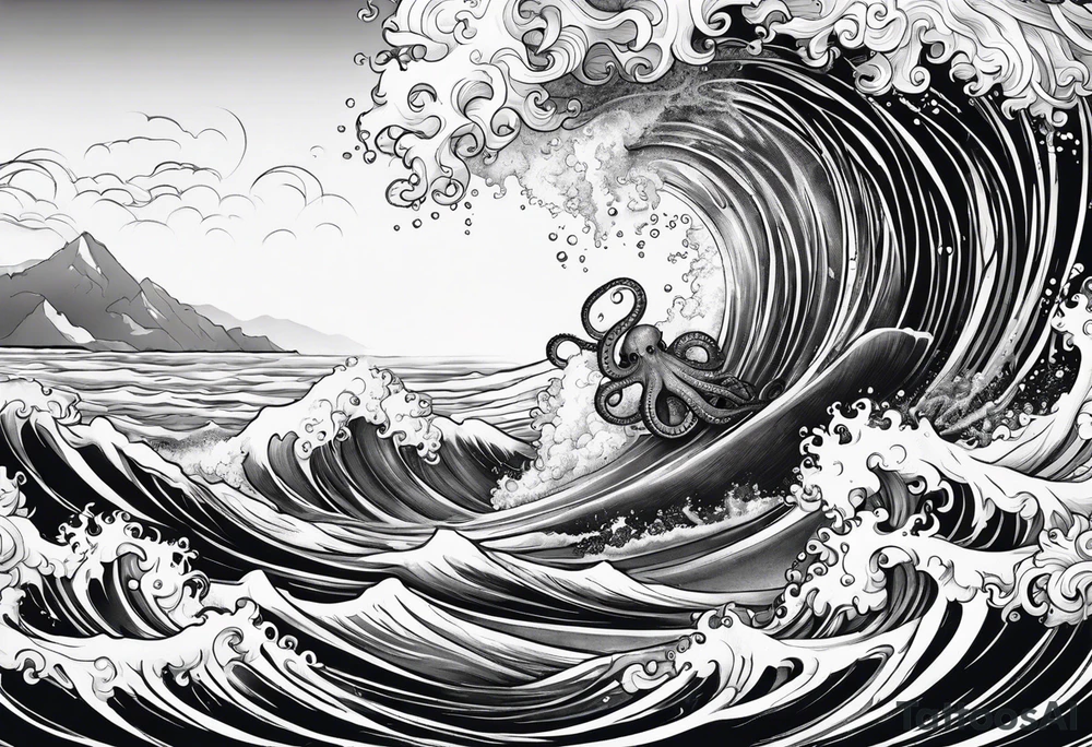 Ocean waves with anchor and octopus tentacles tattoo idea