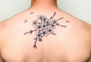 delicate cherry blossoms swirling in spring breeze with petals tattoo idea