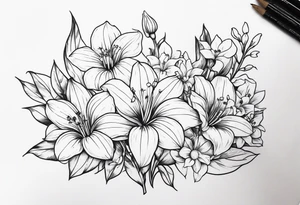 Aster, morning glory and lily of the valley flowers tattoo idea