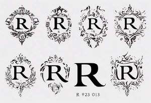 Letter R with date 09.01.23 and time 10:39AM tattoo idea