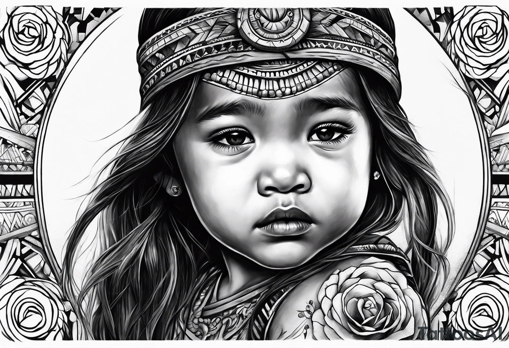 Little girl crying with native fathers spirit tattoo idea