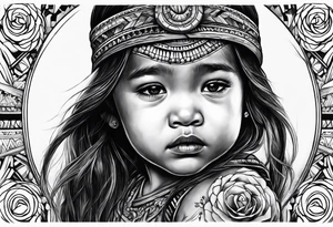 Little girl crying with native fathers spirit tattoo idea
