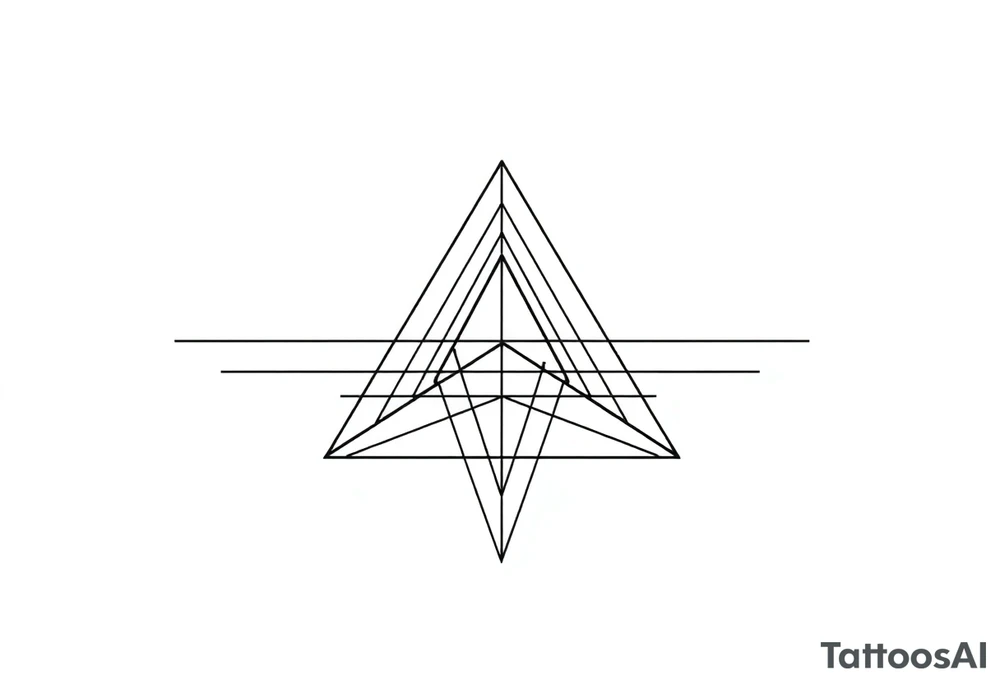 Five different lines meet in the center but should be back psychedelic and trippy and should be geometric lines and simple in a triangular shape tattoo idea